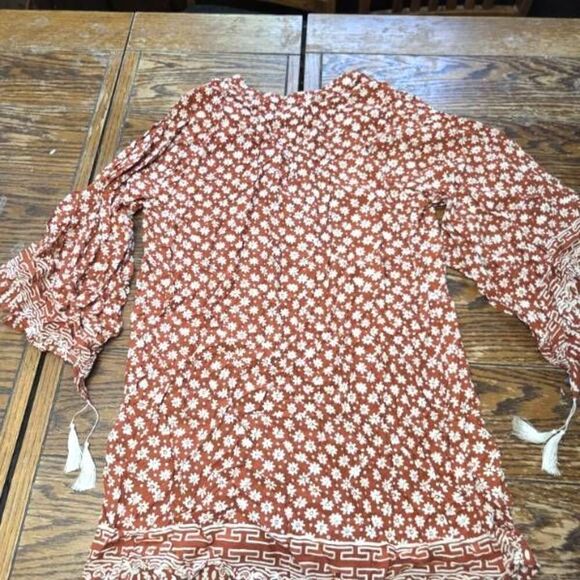 Natalie Martin red floral tassle boho Tunic blouse sz Small - Picture 4 of 4